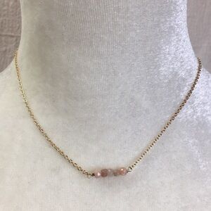 Dainty Goldtone Necklace with pink Gemstone Bar